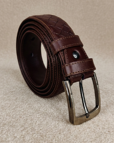 Leather Belt Cross Line Design- Chocolate